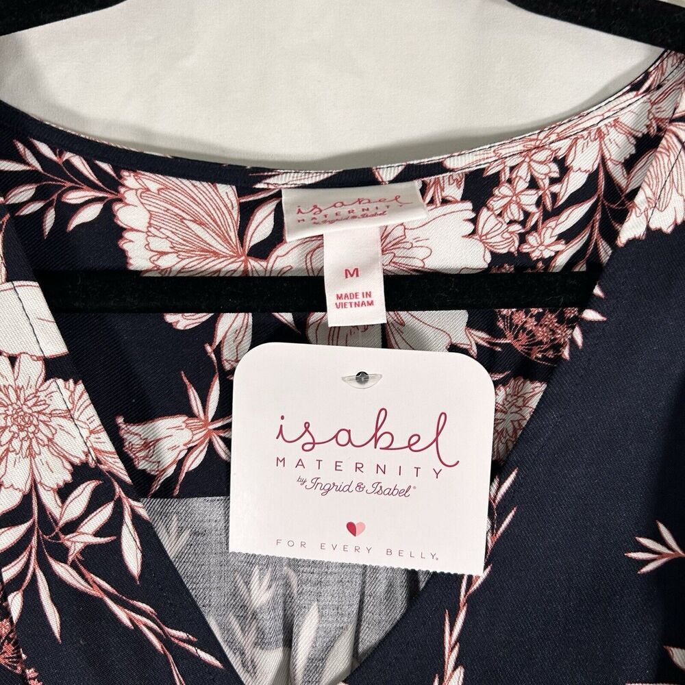 New Isabel Maternity Dress Women's Medium Blue Floral 3/4 Sleeve Vneck - Picture 4 of 9